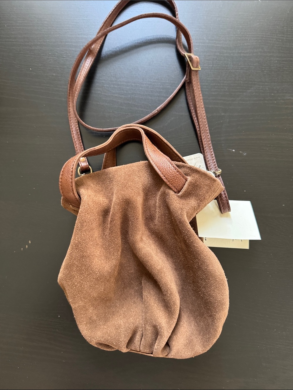 Free People Suki Mini Tote Suede Leather Brown Slouchy Crossbody Bag - NEW - Picture 10 of 12